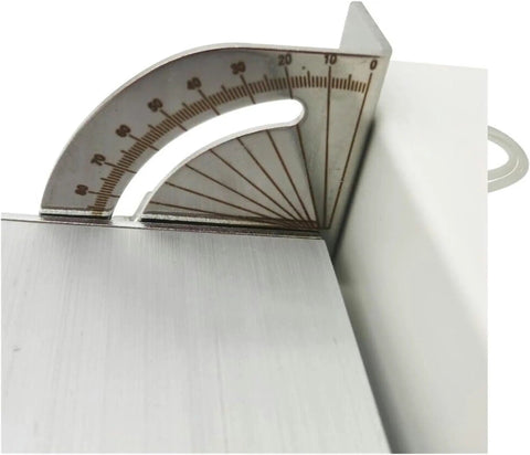 Angle measurement tool showing a calibrated scale for precise adjustments in the Hassle Free 125 Cm Acrylic Bender Heater Press.