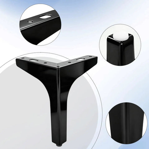 Close-up of a 6 Inch Matte Black Stainless Steel Furniture Legs Replacement Feet for Sofa Couch Cabinet and Ottoman Modern Polished Metal