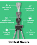 Heavy Duty Adjustable X Banner Stand With Sturdy Aluminum Frame And Durable Travel Case Perfect For Trade Shows Street Fairs Or Urban Hustles showing adjustable lift rod and easy setup features.