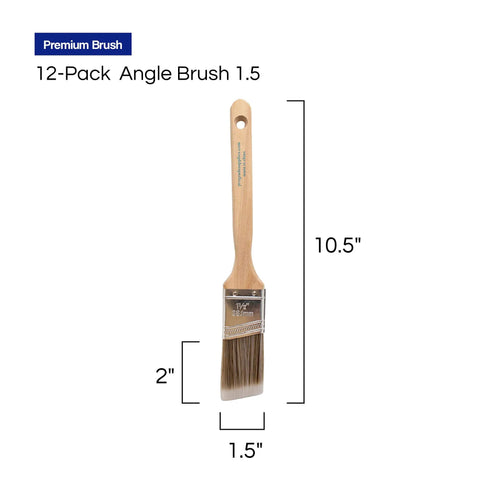 12 Pack One Point Five Inch Angle Paint Brushes With Thick Synthetic Filament For Quick Cut Ins On Walls And Trim Durable Wooden Comfort Grip Handle For Smooth Finishes And Fewer Streaks 10.5 inch