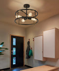 Black Semi Flush Mount Ceiling Light With Four Lights For Dining Room Kitchen And Bedroom Dope Vintage Farmhouse Industrial Close To Ceiling Chandelier For Sloped Ceilings Durable Metal Fixture