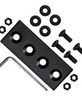 Heavy Duty Metal Flat Plate Track Connector with bolts and washers for barn door track connection, rust-resistant finish.