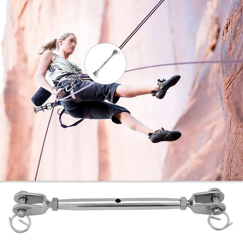 Stainless Steel Closed Jaw Rigging Screw Turnbuckle For Marine Boat Yacht M12, shown with climber using it for tension.
