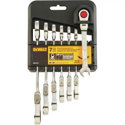 7-Piece Flexible Head Ratcheting Wrench Set Made From Chrome Vanadium Steel, Built Tough For Pros And DIYers, Easy Size Identification