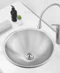 Slick Gold Polish 304 Stainless Steel Round Vessel Sink Built Different Undercounter Basin Scratch Resistant Single Bowl Lavatory on countertop.