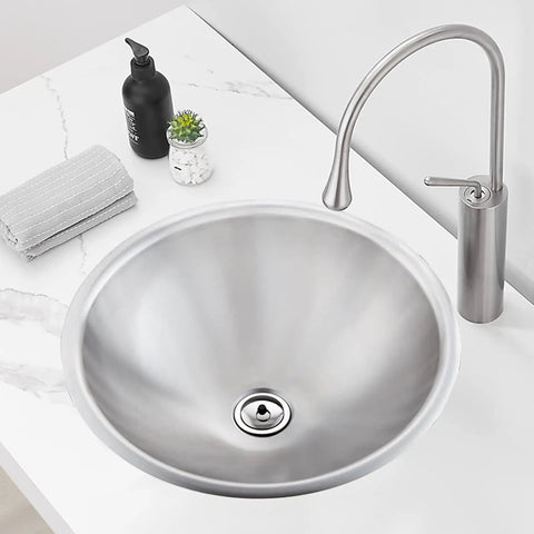 Slick Gold Polish 304 Stainless Steel Round Vessel Sink Built Different Undercounter Basin Scratch Resistant Single Bowl Lavatory on countertop.