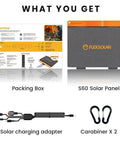 Contents of 60W Portable Solar Panel Charger With PD3.0 USB C QC3.0 USB A And DC Output Foldable IP67 Waterproof