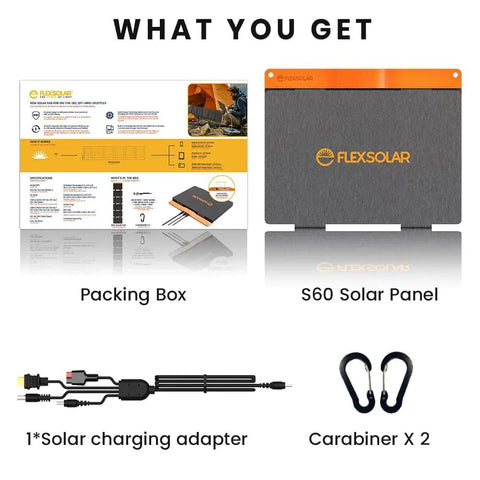 Contents of 60W Portable Solar Panel Charger With PD3.0 USB C QC3.0 USB A And DC Output Foldable IP67 Waterproof