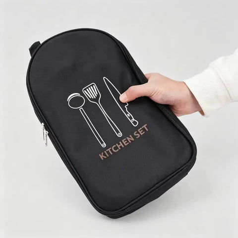 Waterproof Camp Kitchen Knife Bag With Large Capacity Storage And Hooks For Camping Outdoor Cooking Gear Organizer shown closed
