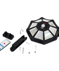 Solar Flood Light 168LED Motion Sensor IP66(168LED) with remote control, mounting bracket, and screws, showcasing LED design.