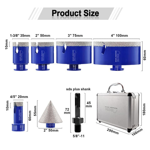 Diamond Drill Core Bit Set For Tile Porcelain Marble And Granite With SDS Plus Adapter Wet Or Dry Core Bits For Ceramic Cutting