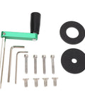 Rock Solid Aluminum Router Table Lift With Smooth Zero Play Crank Handle For Tight 51mm Height Adjustment Durable Table Insert Plate. Includes green handle and fixing screws.