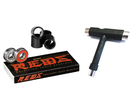 Reds Bearings 8 Pack With Spacers And Washers And T Tool For Skateboards Grind Ready Smooth Spins Quick Break In Long Lasting
