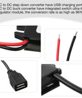 Close-up of 12V To 5V USB Buck Converter Module For Cars, showing USB port and wiring details