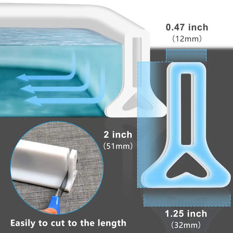 Collapsible 67 Inch Shower Threshold Water Dam Barrier For Wet Dry Separation Keeps Water From Spilling In Curbless Showers And Bathrooms Flexible Cut To Fit Barrier For Kitchen And Bath No Mess Easy Install showing dimensions and cutting option