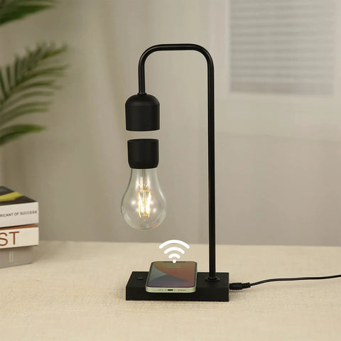 Dope Magnetic Levitating Lamp With Floating LED Bulb Wireless Charging Desk Light Auto Control Touch Switch Perfect For Your Dope Home Office Everyday Setup on desk with phone charging