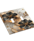 Ultra Sharp Vintage Black Gold Floral Marble Light Switch Cover Made From Heavy Duty Abs Plastic For Double Toggle Walls, elegant design.