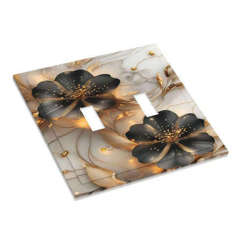 Ultra Sharp Vintage Black Gold Floral Marble Light Switch Cover Made From Heavy Duty Abs Plastic For Double Toggle Walls, elegant design.