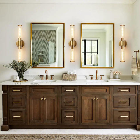 Gold Wall Sconce With Clear Glass, Modern Vanity Lighting Up And Down Indoor Wall Lights For Bathroom, Durable Metal Frame