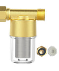 Brass Inline Sediment Filter For Washing Machines, Showers, And Wells, Reusable 40 Micron Water Filter with clear housing