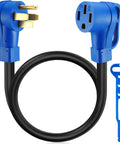Heavy Duty 50 Amp Rv Ev Extension Cord Nema 14 50P To 14 50R 3Ft Power Cable with blue connectors and durable black rubber.