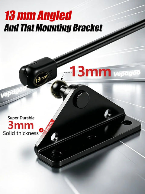 Heavy Duty Steel 13mm Ball Stud Mounting Bracket Kit For Gas Shock Spring Strut Lift Support Prop Rod Adapter with angled edge.