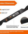 Diagram showing dimensions of Hi Lift Mower Blades For 46 Inch Deck Fits Husqvarna YTH Series And Craftsman YT3000, 22-13/16" long, 2-3/4" wide
