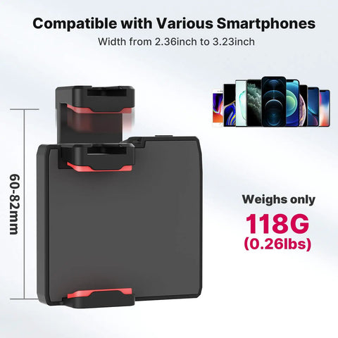 Grip Holder For Smartphone With Remote Shutter Tripod Mount And Removable Ring Light size details and compatibility info