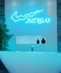 Just Relax LED Neon Sign For Walls USB Powered Light Up Decor With On Off Switch over bathtub in modern bathroom