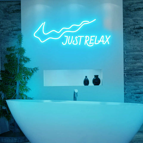 Just Relax LED Neon Sign For Walls USB Powered Light Up Decor With On Off Switch over bathtub in modern bathroom