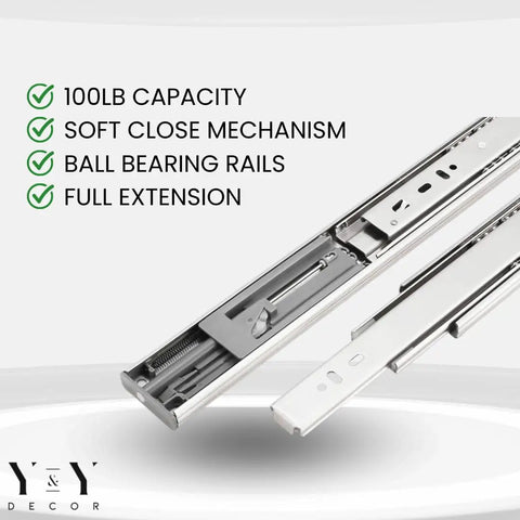 Soft Close Drawer Slides 24 Inch Full Extension Ball Bearing Side Mount Glides For Cabinets And Dressers Heavy Duty 100 Lb