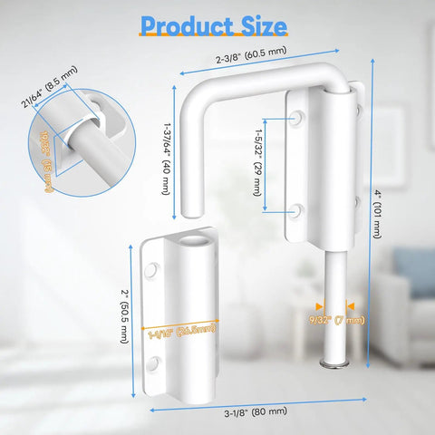 Dimensions of Patio Sliding Door Loop Lock Two And Three Eighths Inch U Shaped Loop Latch 90 And 180 Degree Kid Proof