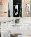 JanTeelGO Portable Suction Grab Bar With Strong Hold on cabinets and glass, durable white plastic handle for easy access.