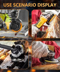 125mm Brushless Angle Grinder Cordless Polishing Machine Heavy Duty Power Tool in use, cutting and polishing metal surfaces.