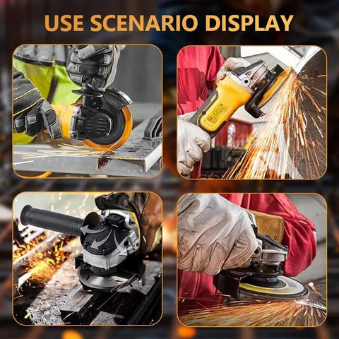 125mm Brushless Angle Grinder Cordless Polishing Machine Heavy Duty Power Tool in use, cutting and polishing metal surfaces.