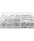 Stainless Steel Set Screws Kit, 400-Piece Moisture-Resistant Cone-Point Assortment in clear organizer box