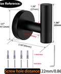 Matte Black Stainless Steel Towel Coat Hook Wall Mounted Rock Solid 304 Stainless Steel Robe Hook with dimensions and screws
