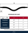 Size chart for Curved Padded Bling Crystal Leather Browband For Horse Bridles Diamond Decorated English Dressage Browband
