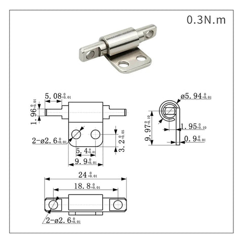 Frame Concealed Cabinet Door Hinge With Torque Friction Type Positioning 360 Degree Adjustable Hinge shown with technical dimensions