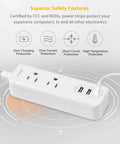 Go-To USB Charging Station With 2 Outlets And 3 USB Ports 3.1A 15W Desktop Power Hub with safety features icons displayed