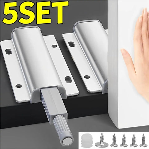 Magnetic Touch Latch Set For Cabinets And Closet Doors Aluminum Alloy Open With Surface Tap Damper Soft Close 5-Piece