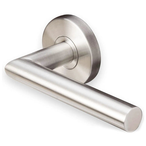 Round Rosette Tubular Passage Door Lever Set in Satin Stainless Steel, Modern Frankfurt Style Interior Lever With 2-3/8 Inch Backset