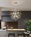 9 Light Chrome Crystal Dandelion Firework Chandelier With Adjustable 78 Inch Cord in modern kitchen setting