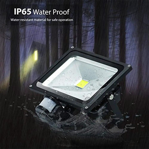 Bright 50W Motion Sensor LED Flood Light Plug In Outdoor Security Lamp No Fuss With 4500LM Output IP66 Waterproof Auto On Off 6500K Daylight US 3 Prong Plug For Garage Warehouse Billboard Stairs
