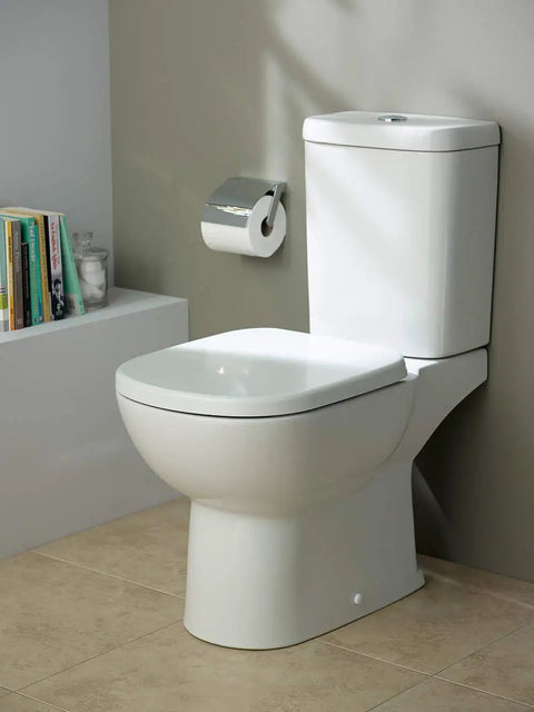 Fresh White Toilet Seat And Cover With Top Fix Chrome Hinges For Tempo And Kheops Models Duraplast Build in modern bathroom setting.