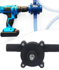 Heavy Duty Electric Drill Powered Sump Pump with PVC tube for fluid transfer and drainage, moves 20 to 40 liters per minute.