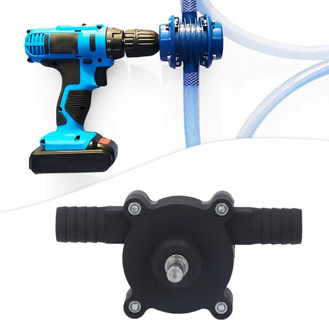 Heavy Duty Electric Drill Powered Sump Pump with PVC tube for fluid transfer and drainage, moves 20 to 40 liters per minute.
