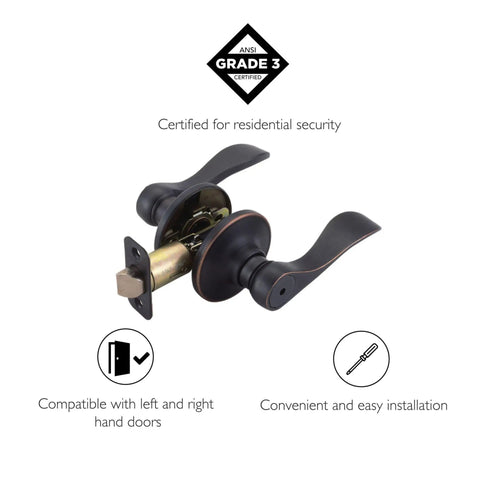Springdale Privacy Bed And Bath Door Lever In Oil Rubbed Bronze Reversible Handle For Left Or Right Doors Easy Install Grade 3 Certified