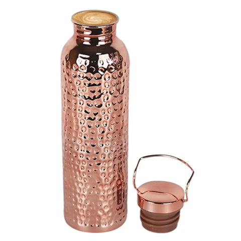 Copper Water Bottle 800ml Insulated Travel Cup With Anti Slip Grip shown with removable lid, textured surface