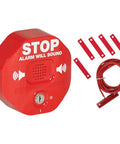 105 dB Exit Stopper Door Alarm For Double Doors, Self Contained, Easy Install, On Off Switch, Runs On 9 Volt Battery, Red